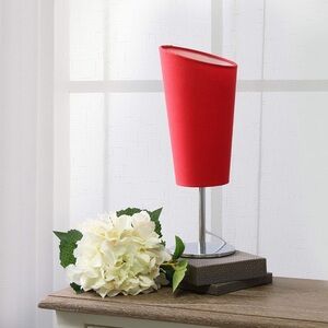 Simple Designs LT2061-RED Mini Chrome Angled Fabric Shade Table Lamp, Red (14)
